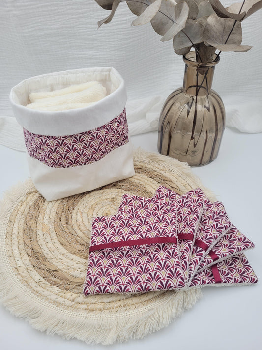 Lingettes lavables et panier - Eva rose - CréaEmeline - accessoire - fait-main