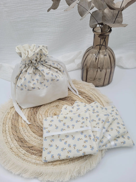 Lingettes lavables et panier - Anémone - CréaEmeline - accessoire - fait-main