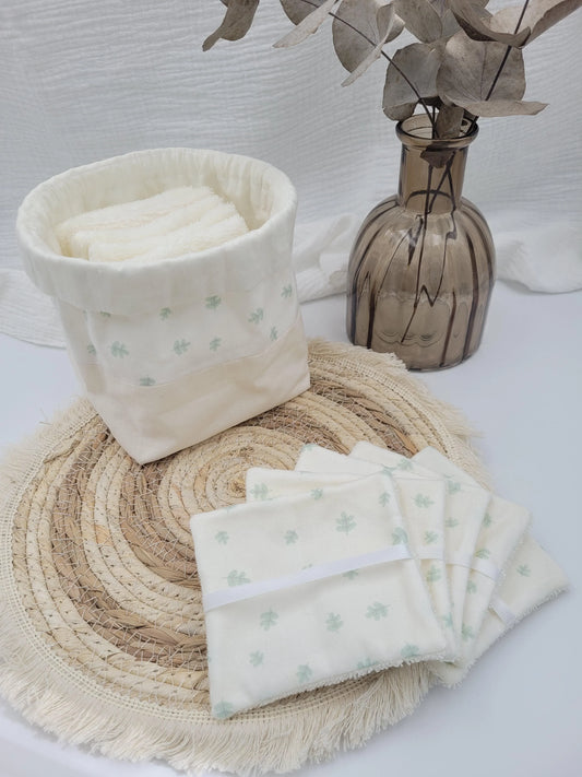 Lingettes lavables et panier - Faustine - CréaEmeline - accessoire - fait-main
