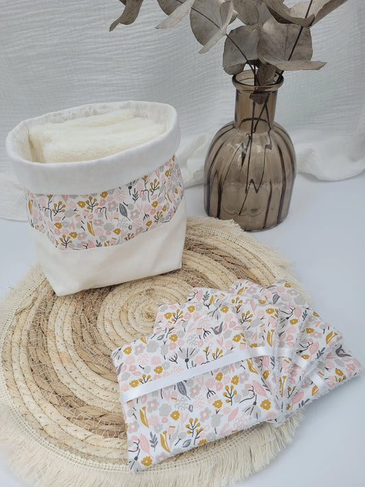 Lingettes lavables et panier - Alicia - CréaEmeline - accessoire - fait-main