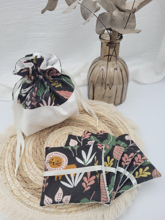 Lingettes lavables et panier - Jungle - CréaEmeline - accessoire - fait-main