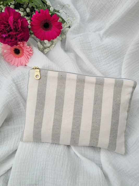 Pochette plate - Raya gris - CréaEmeline - accessoire - fait-main
