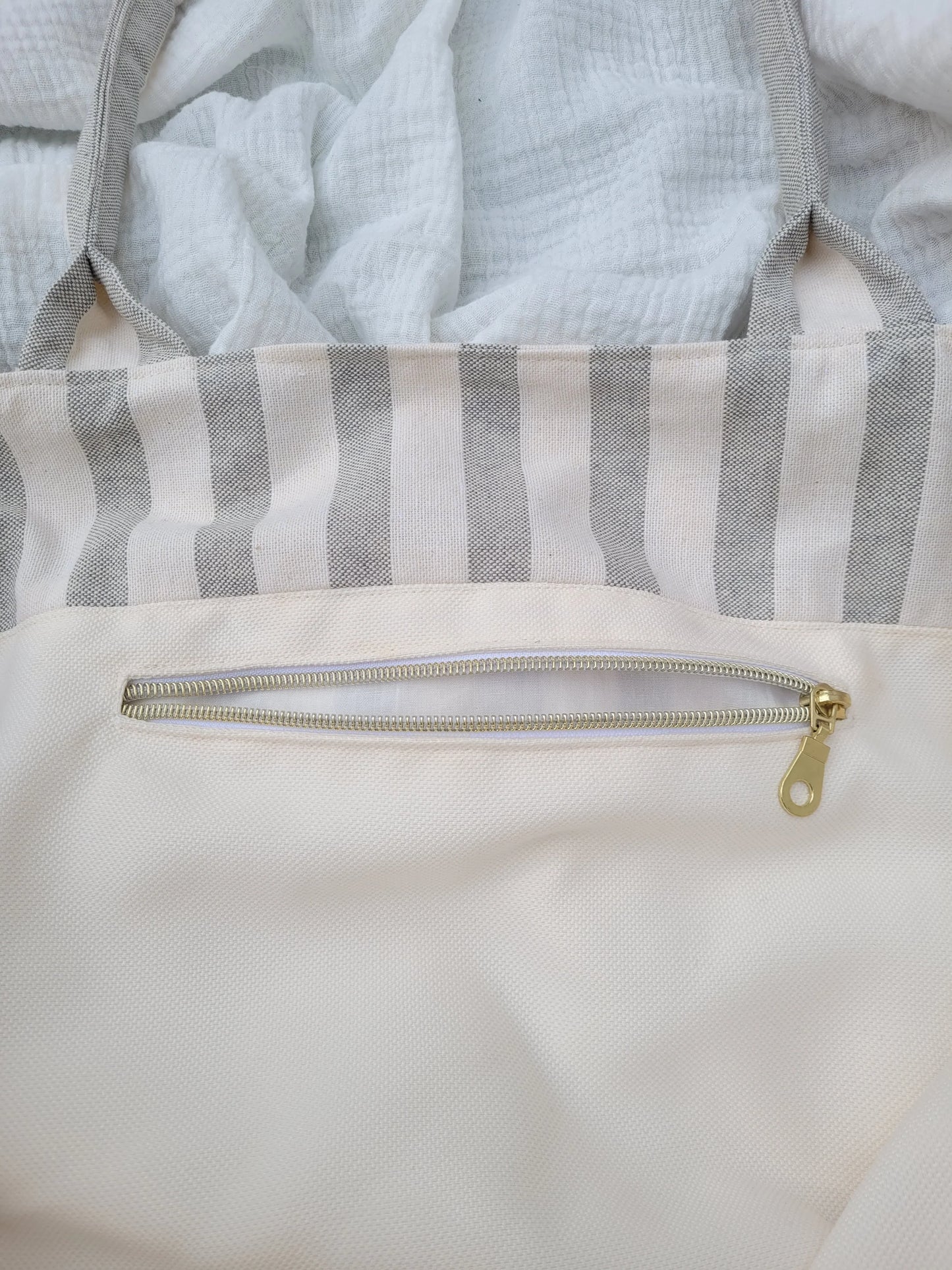 Sac cabas - Raya gris - CréaEmeline - accessoire - fait-main