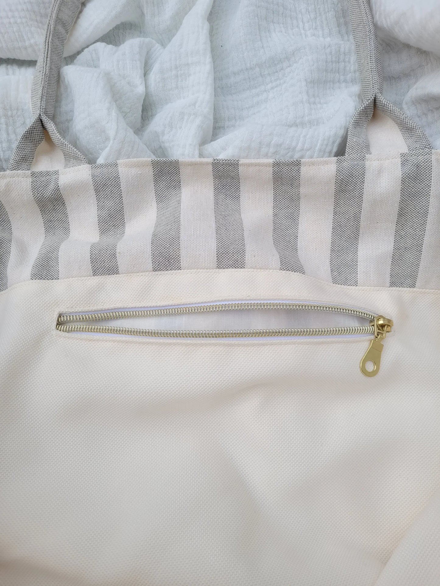 Sac cabas - Raya gris - CréaEmeline - accessoire - fait-main