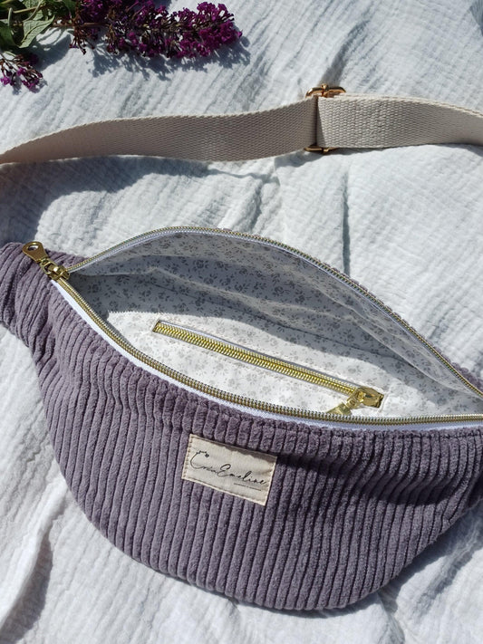 Sac banane - Velours côtelé taupe - CréaEmeline - accessoire - fait-main