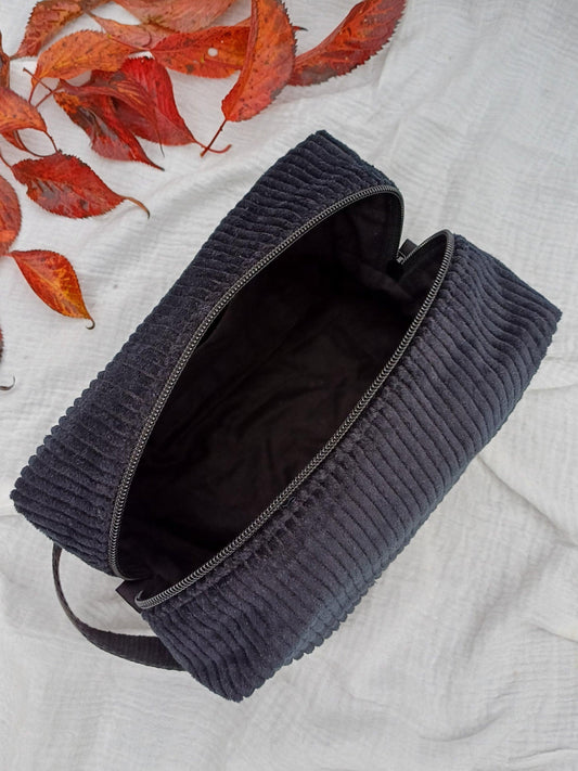 Trousse de toilette - Velours côtelé noir - CréaEmeline - accessoire - fait-main