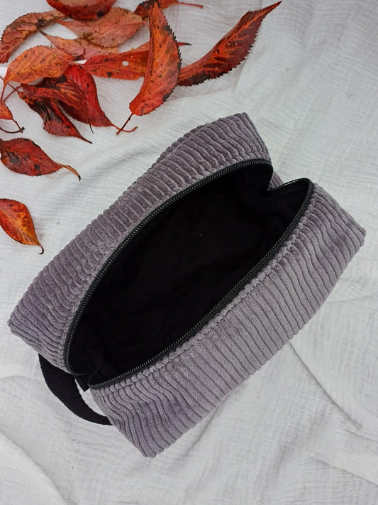Trousse de toilette - Velours côtelé taupe - CréaEmeline - accessoire - fait-main
