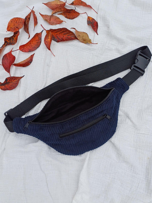 Sac banane - Velours côtelé bleu marine - CréaEmeline - accessoire - fait-main