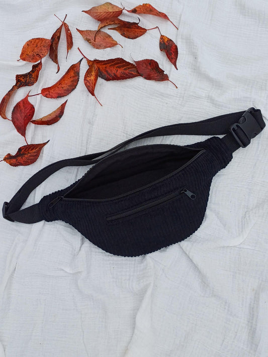 Sac banane - Velours côtelé noir - CréaEmeline - accessoire - fait-main