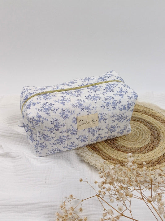 Trousse de toilette - Mia bleu - CréaEmeline - accessoire - fait-main