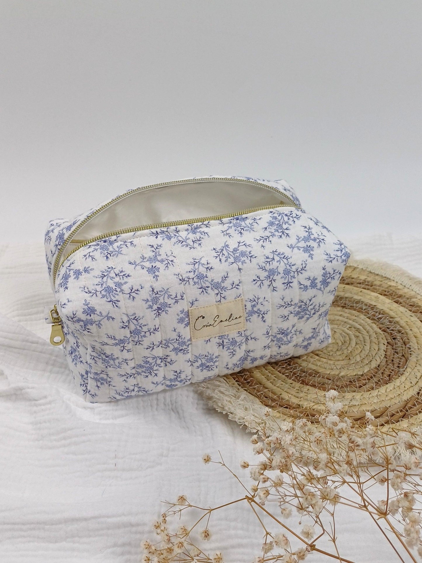 Trousse de toilette - Mia bleu - CréaEmeline - accessoire - fait-main