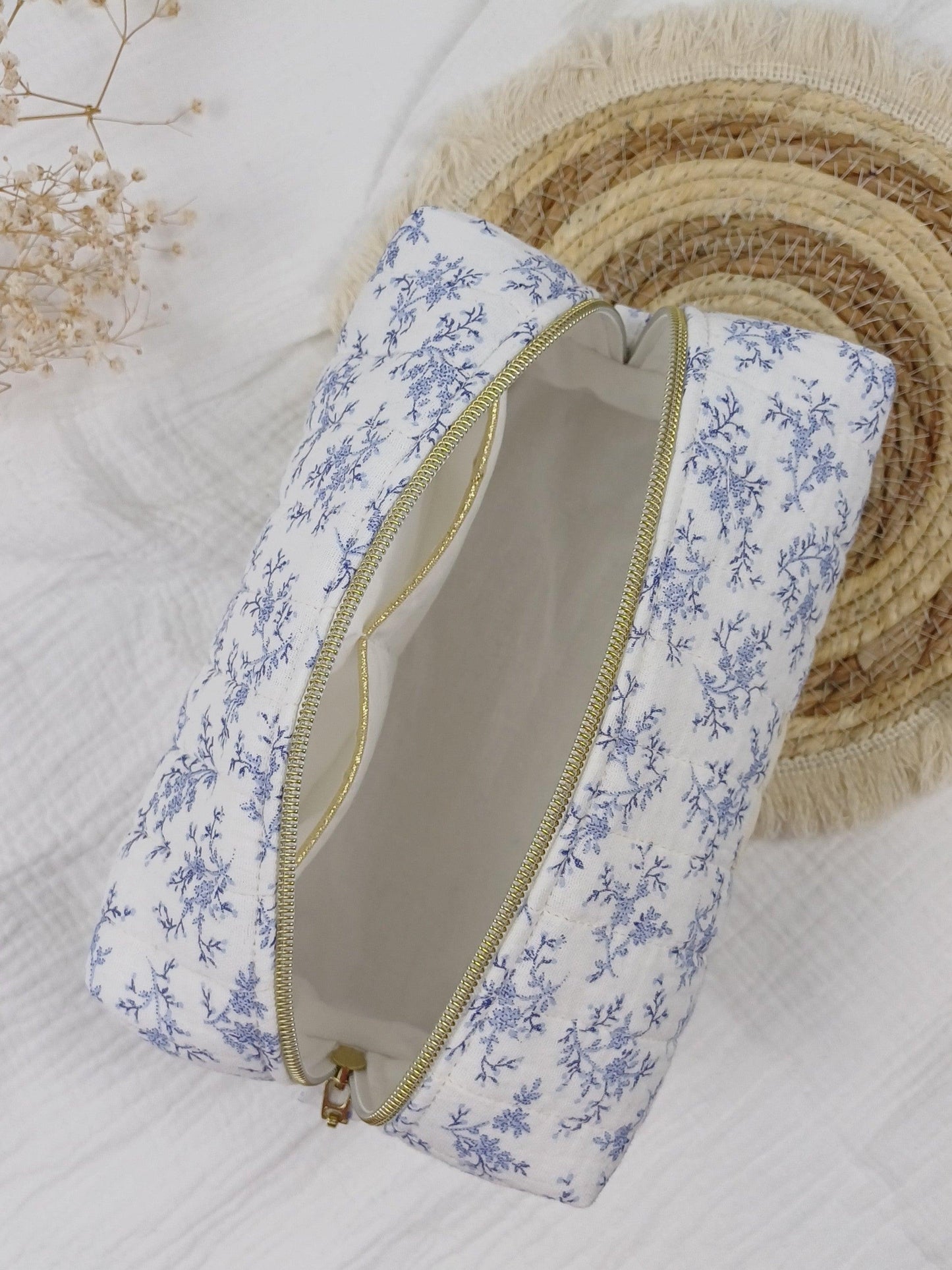 Trousse de toilette - Mia bleu - CréaEmeline - accessoire - fait-main