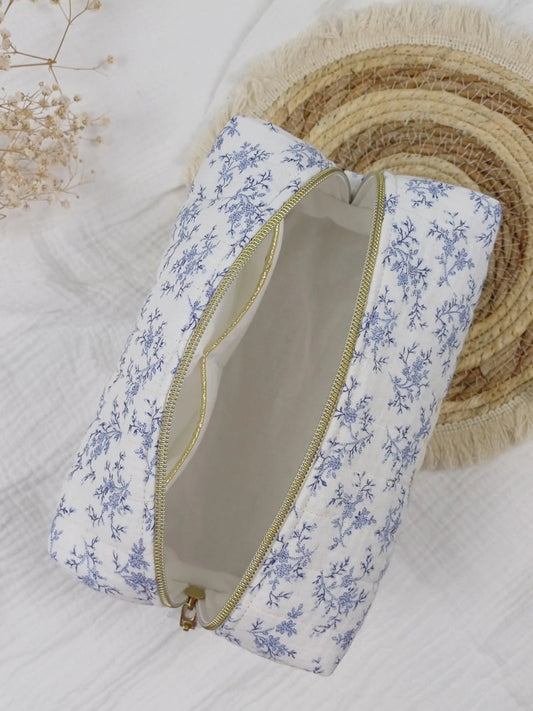 Trousse de toilette - Mia bleu - CréaEmeline - accessoire - fait-main