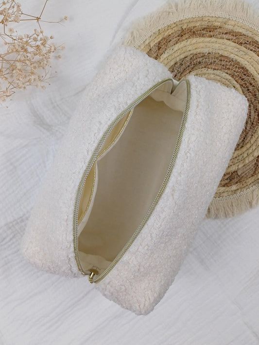 Trousse de toilette - Bouclette écru - CréaEmeline - accessoire - fait-main