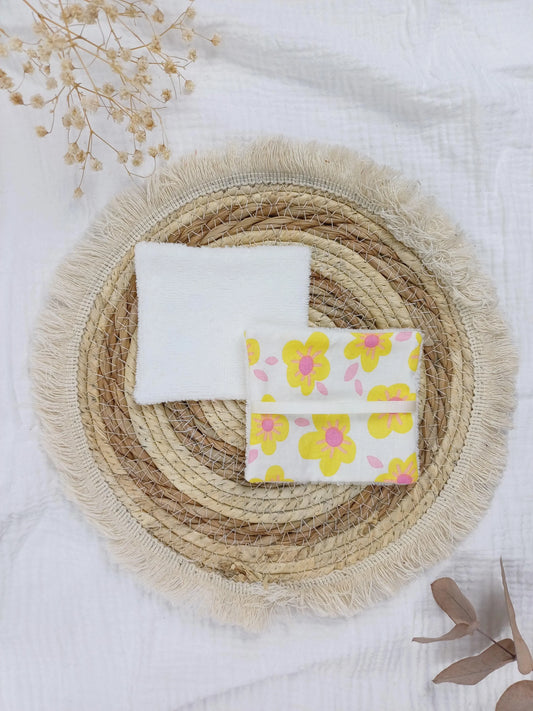 Lingettes lavables et pochon - Tournesol - CréaEmeline - accessoire - fait-main