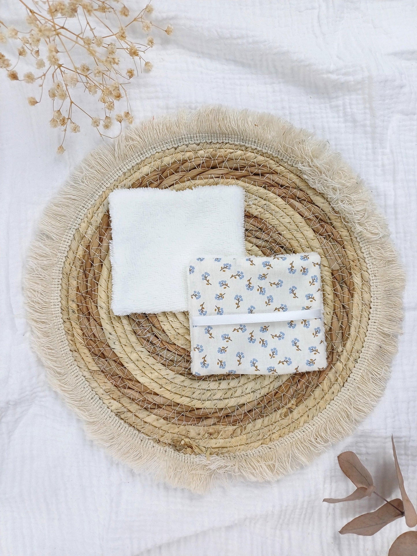 Lingettes lavables et pochon - Anémone - CréaEmeline - accessoire - fait-main