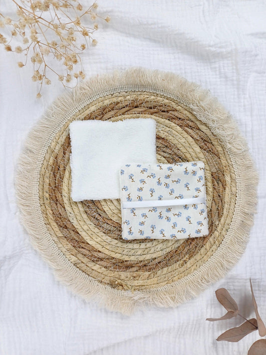 Lingettes lavables et pochon - Anémone - CréaEmeline - accessoire - fait-main