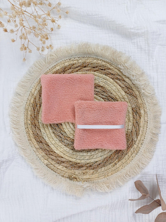 Lingettes lavables double face rose - CréaEmeline - accessoire - fait-main