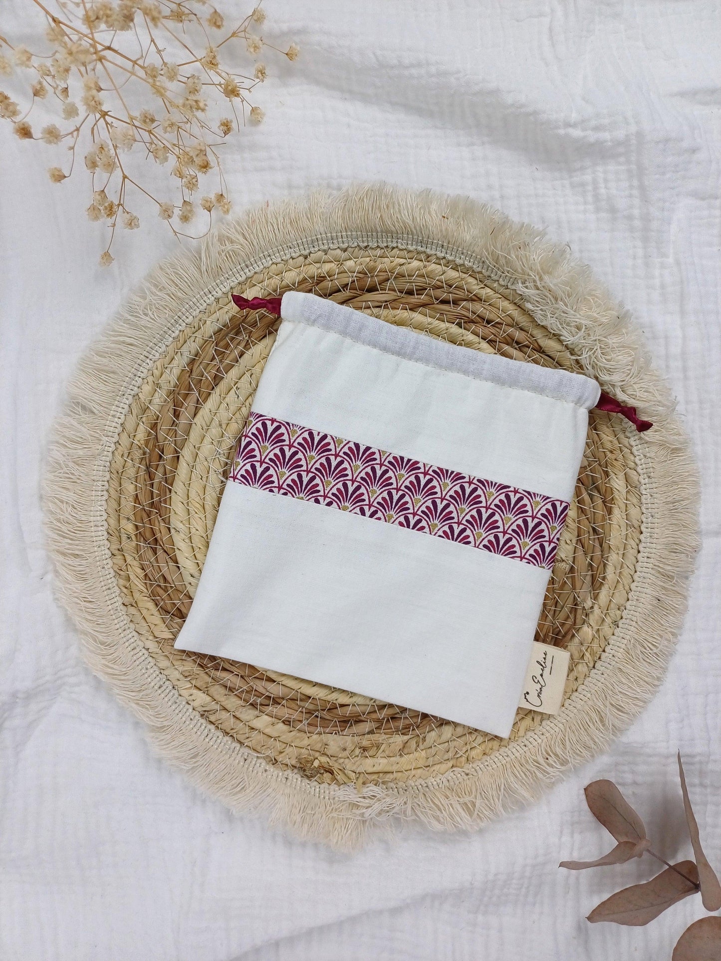 Lingettes lavables et pochon - Eva rose - CréaEmeline - accessoire - fait-main