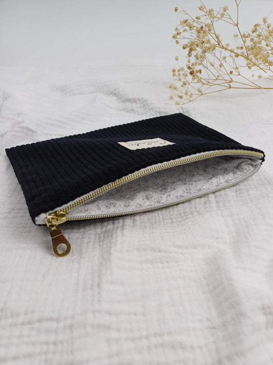 Pochette plate - Velours côtelé noir - CréaEmeline - accessoire - fait-main