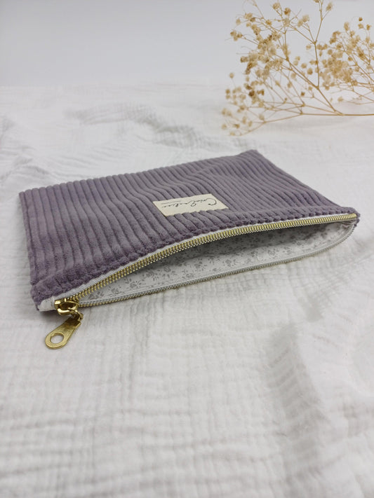 Pochette plate - Velours côtelé taupe - CréaEmeline - accessoire - fait-main