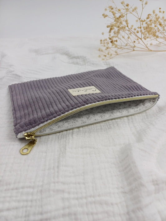 Pochette plate - Velours côtelé taupe - CréaEmeline - accessoire - fait-main