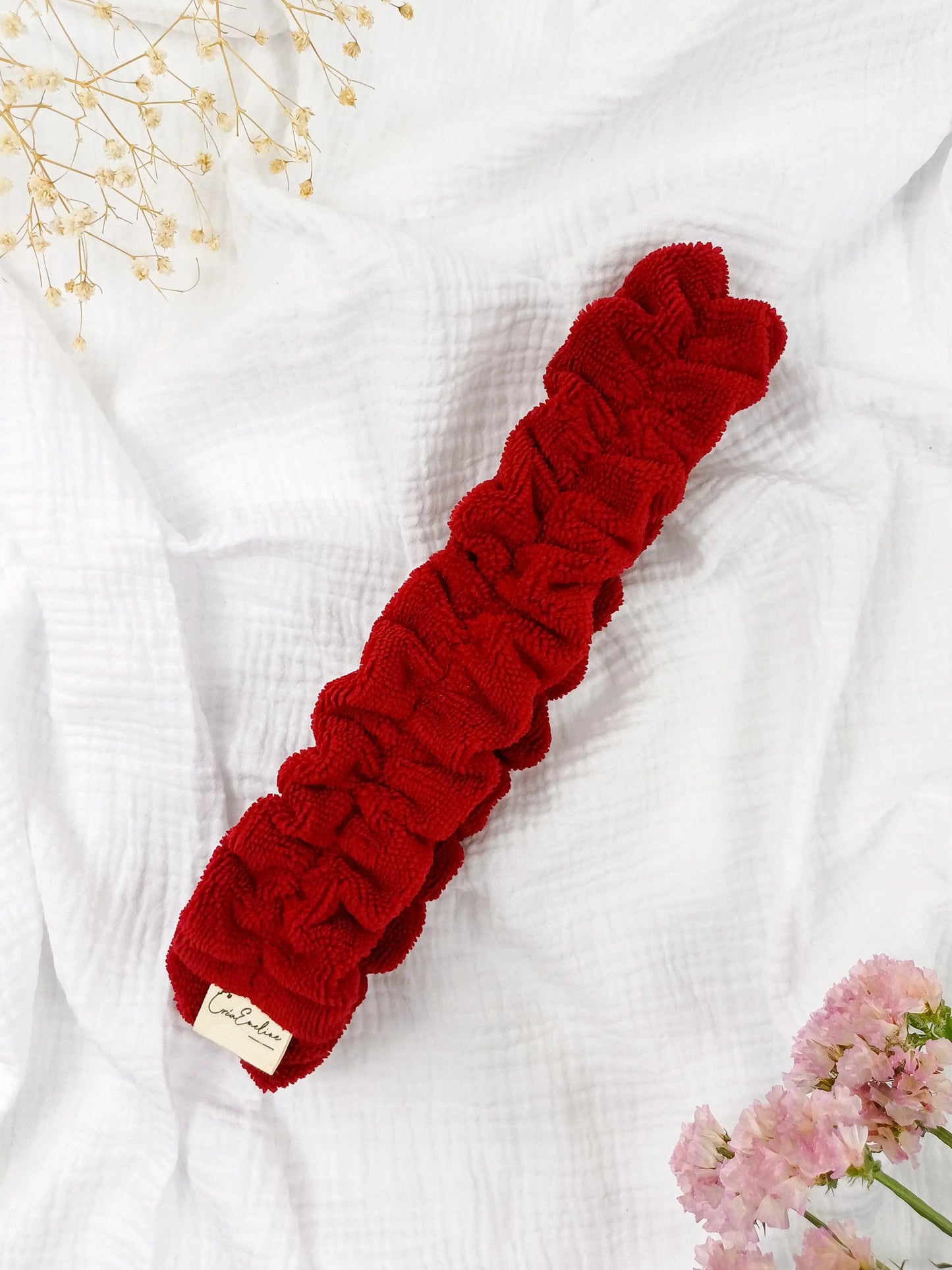 Bandeau de soin visage élastique - rouge - CréaEmeline - accessoire - fait-main