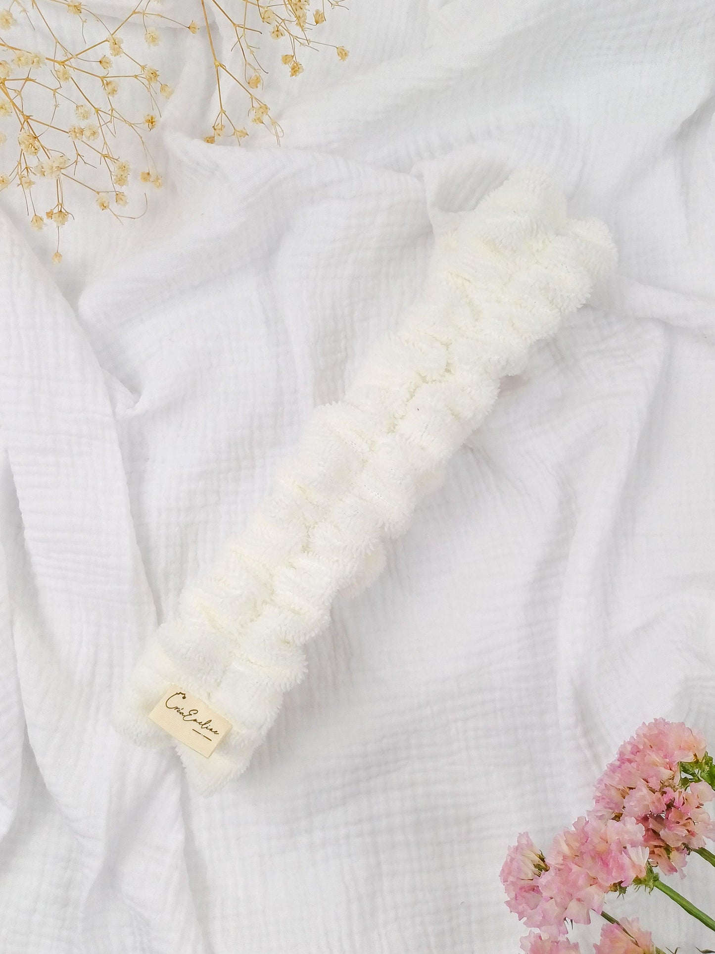 Bandeau de soin visage élastique - écru - CréaEmeline - accessoire - fait-main