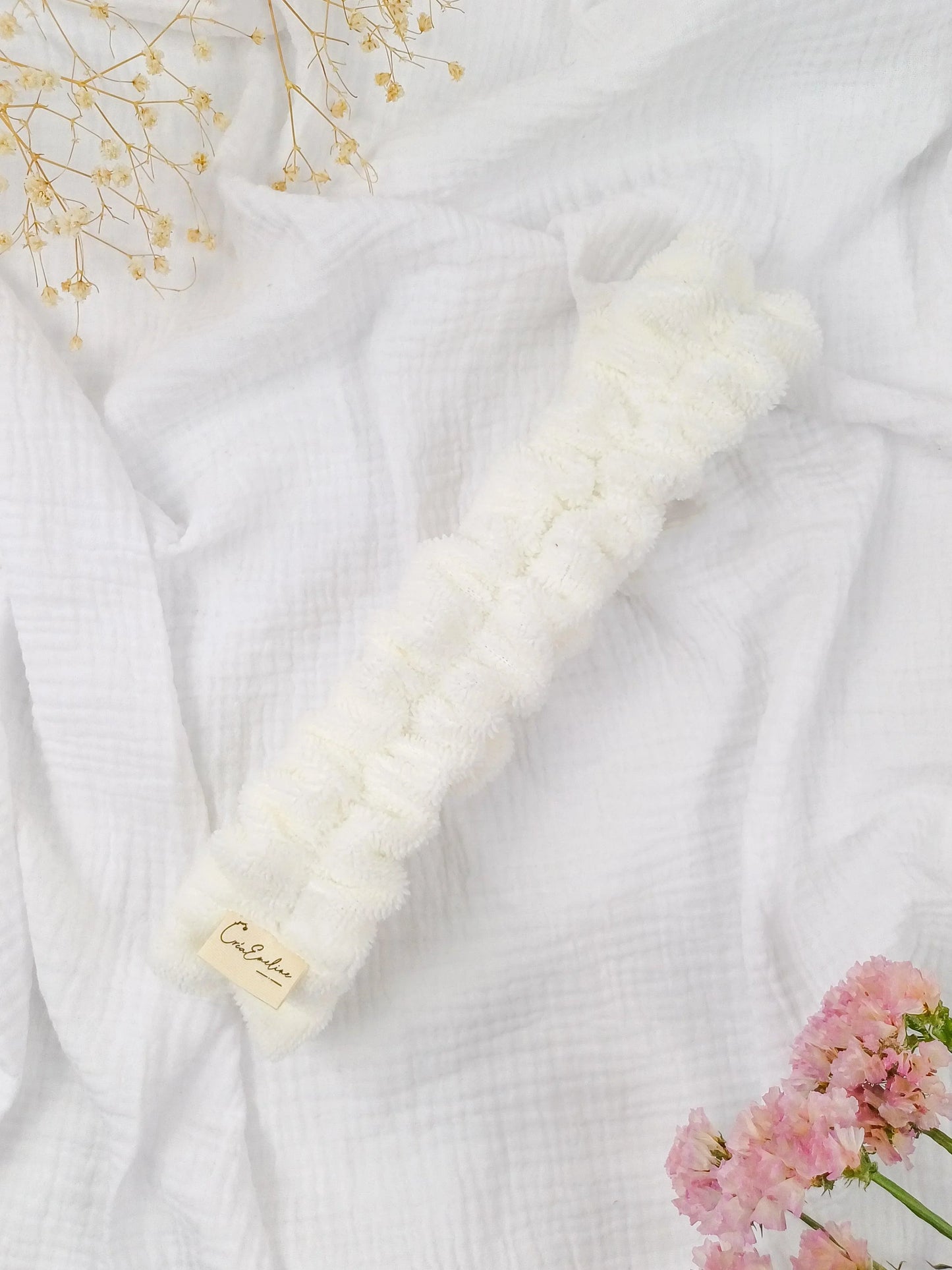 Bandeau de soin visage élastique - écru - CréaEmeline - accessoire - fait-main