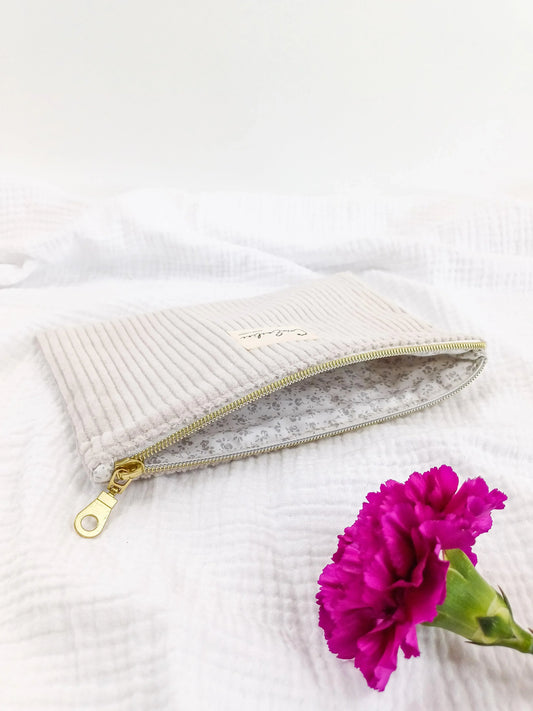 Pochette plate - Velours côtelé beige - CréaEmeline - accessoire - fait-main