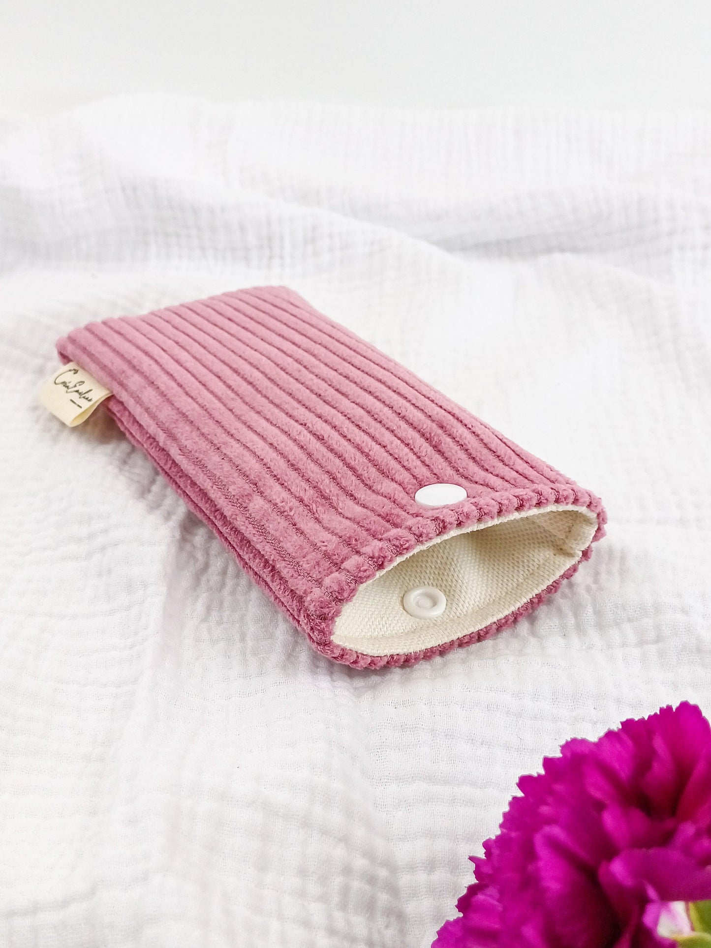 Etui à lunettes - Velours côtelé rose - CréaEmeline - accessoire - fait-main
