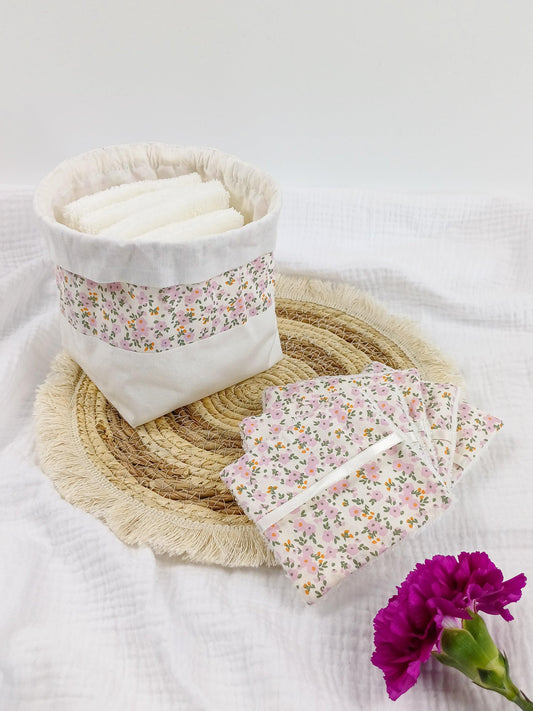 Lingettes lavables et panier - Albane - CréaEmeline - accessoire - fait-main