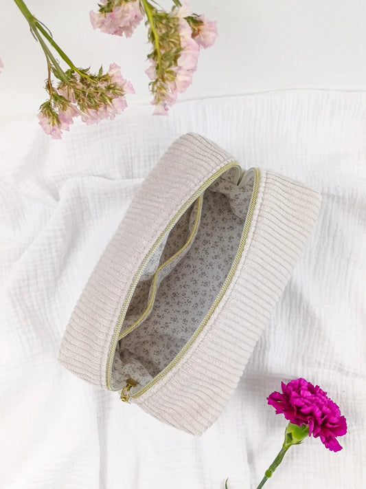 Trousse de toilette - Velours côtelé beige - CréaEmeline - accessoire - fait-main