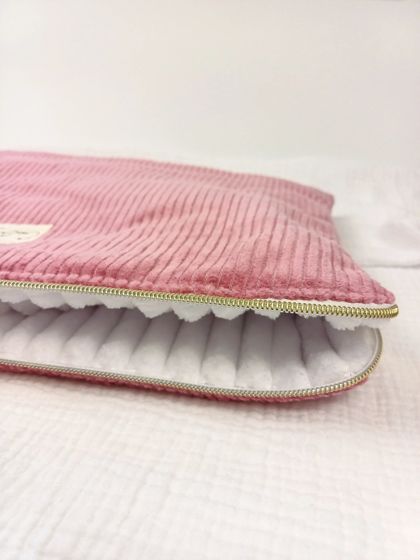 Housse ordinateur / tablette - Velours côtelé rose - CréaEmeline - accessoire - fait-main