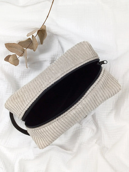 Trousse de toilette - Velours côtelé beige - CréaEmeline - accessoire - fait-main