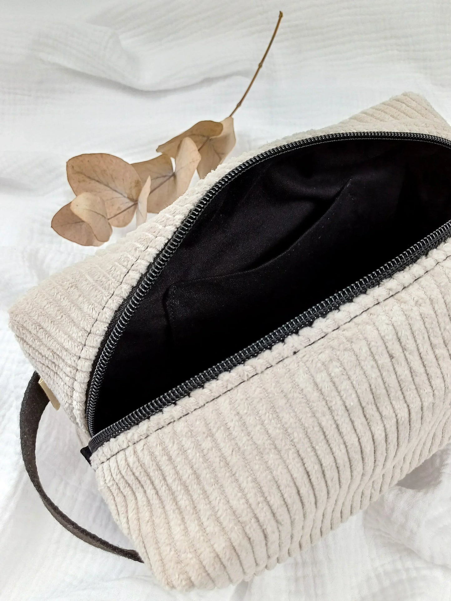 Trousse de toilette - Velours côtelé beige - CréaEmeline - accessoire - fait-main