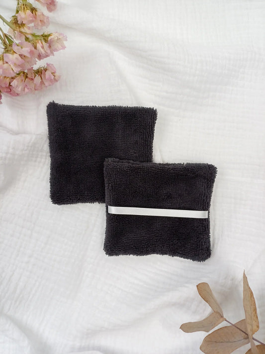Lingettes lavables double face gris anthracite - CréaEmeline - accessoire - fait-main