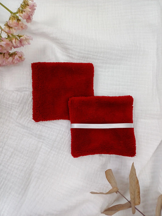 Lingettes lavables double face rouge - CréaEmeline - accessoire - fait-main