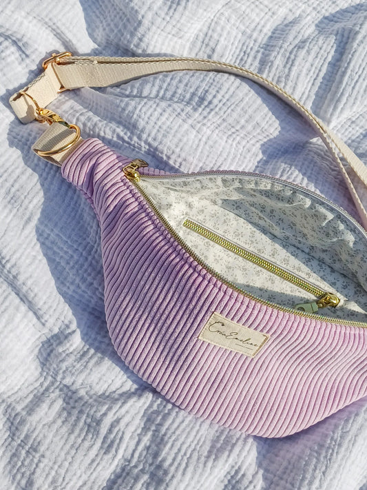 Sac banane - Velours côtelé lilas - CréaEmeline - accessoire - fait-main