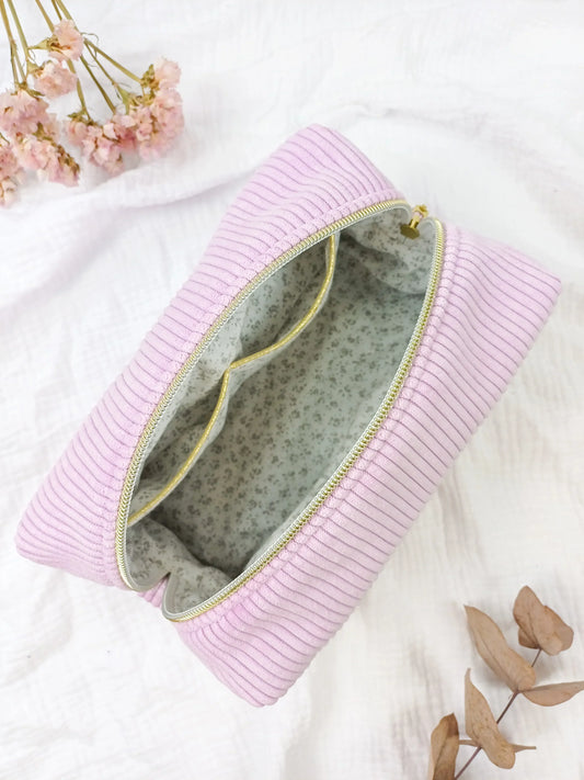 Trousse de toilette - Velours côtelé lilas - CréaEmeline - accessoire - fait-main