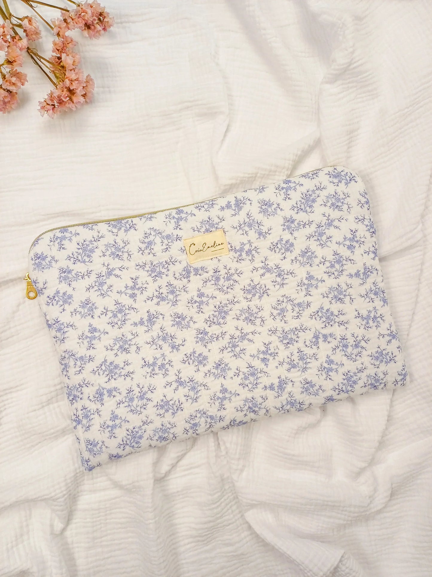 Housse ordinateur / tablette - Mia bleu - CréaEmeline - accessoire - fait-main