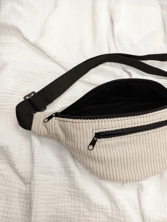 Sac banane - Velours côtelé beige - CréaEmeline - accessoire - fait-main