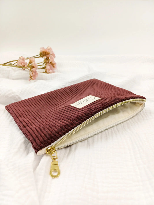 Pochette plate - Velours côtelé prune - CréaEmeline - accessoire - fait-main