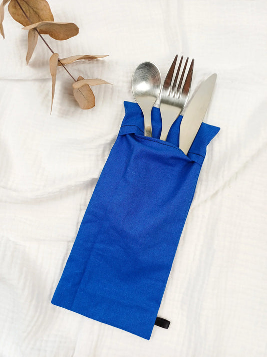Pochette pour brosse à dents / couverts - uni bleu - CréaEmeline - accessoire - fait-main