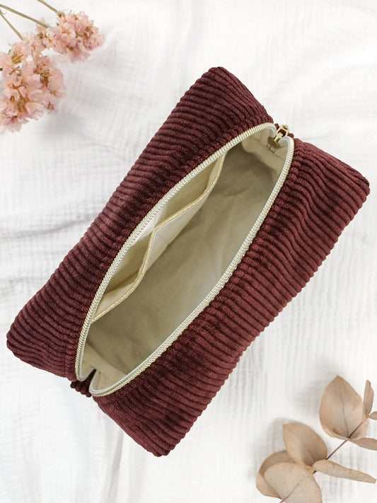 Trousse de toilette - Velours côtelé prune - CréaEmeline - accessoire - fait-main