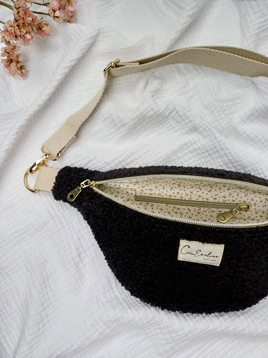 Sac banane - Bouclette noir - CréaEmeline - accessoire - fait-main