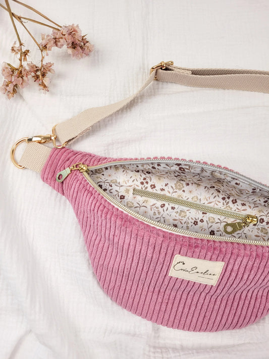 Sac banane - Velours côtelé rose