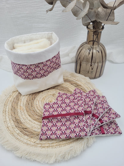 Lingettes lavables et panier - Eva rose