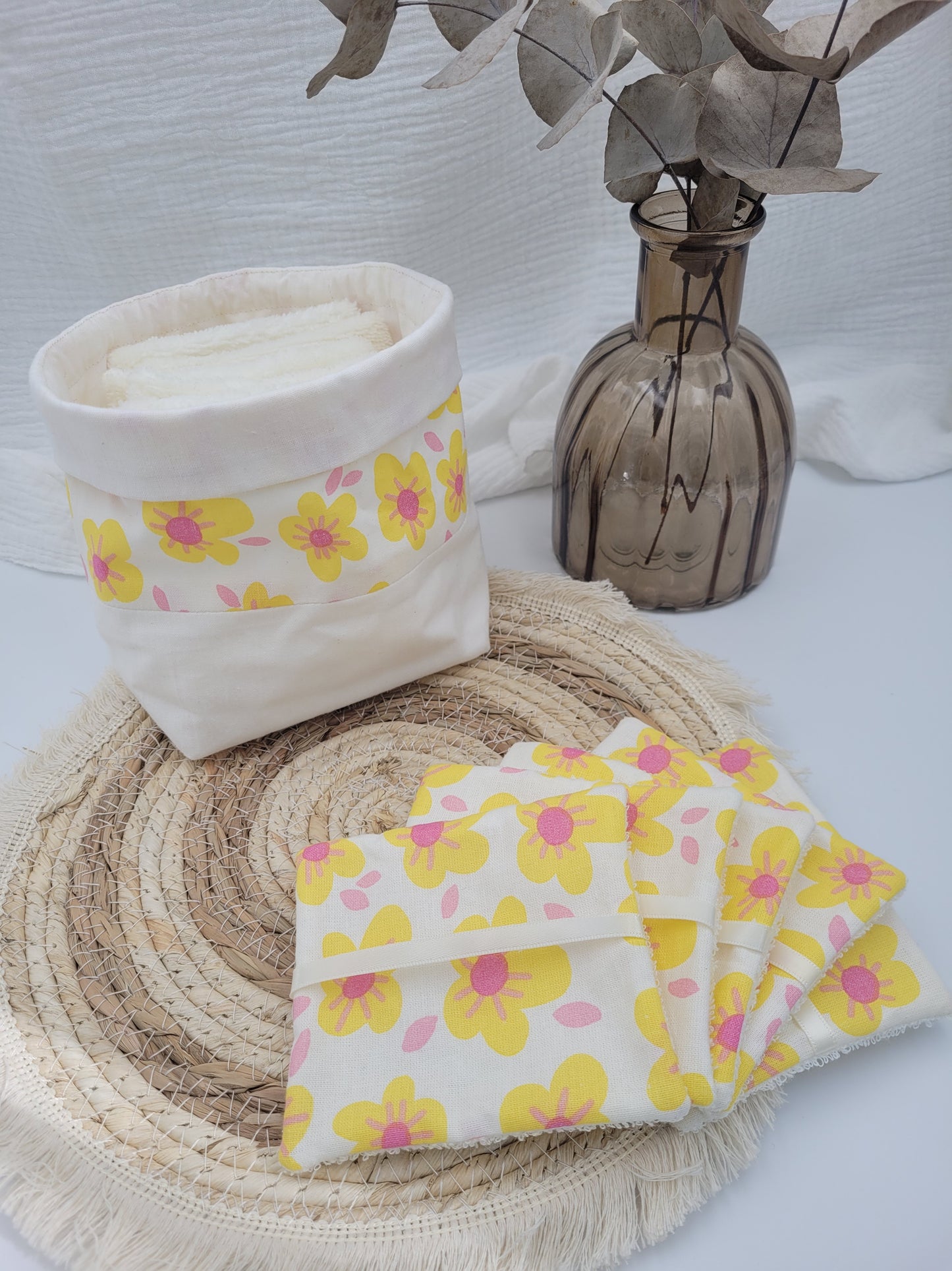 Lingettes lavables et panier - Tournesol