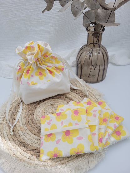 Washable wipes and basket - Sunflower